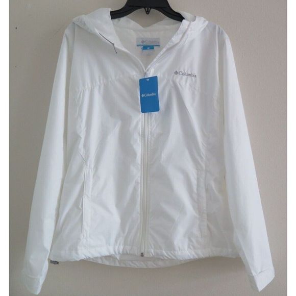 Columbia XL0507 100 Women's Sz L White Zuma Stack Windbreaker Hooded Jacket $90 - Picture 1 of 8